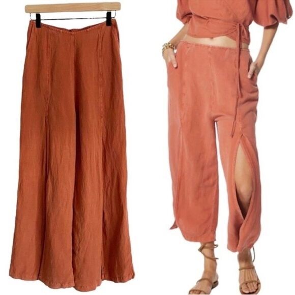 Young Fabulous & Broke Wide Leg Cropped Linen Pants High Rise Beach C16 - Picture 1 of 10